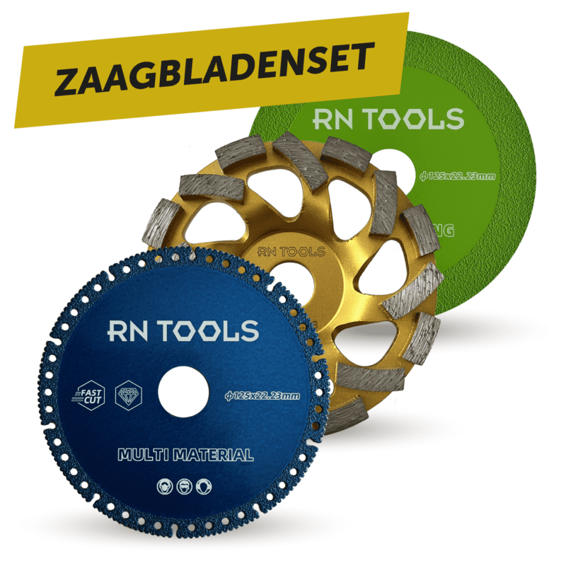 Diamantschijven 125 mm 3-delig (Diamant Komschijf, Glas & Multi material slijpschijf)