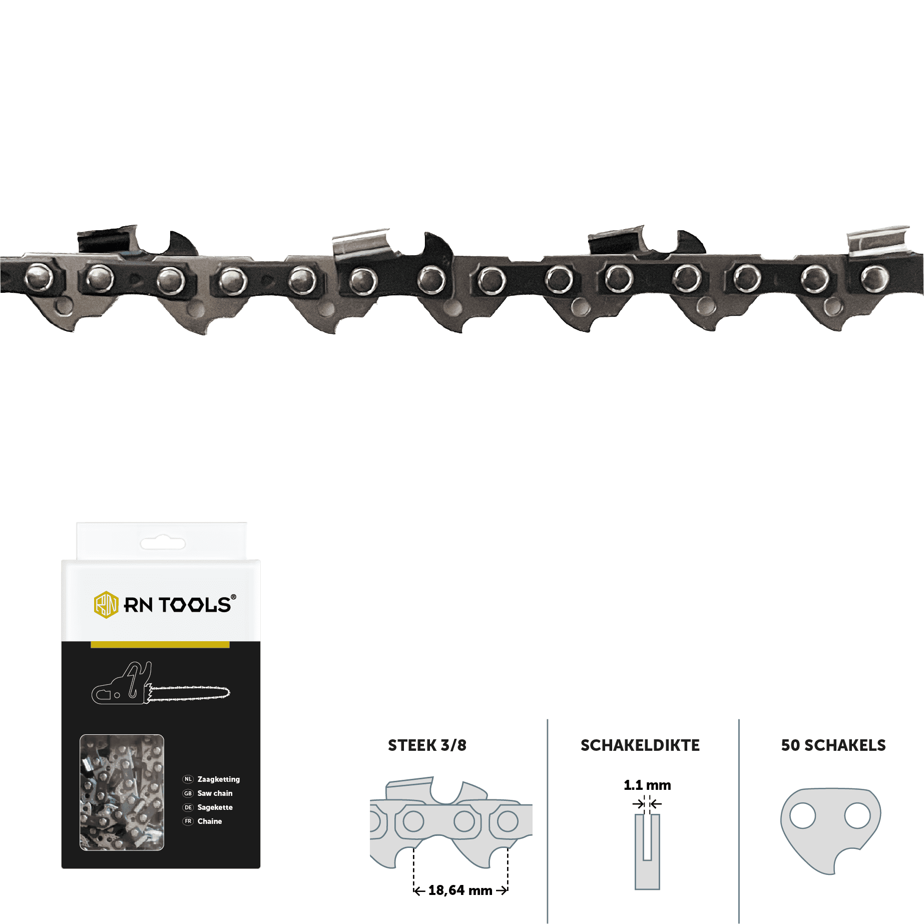 RNtools zaagketting 3/8 1.1 mm 50 schakels ketting voor kettingzaag