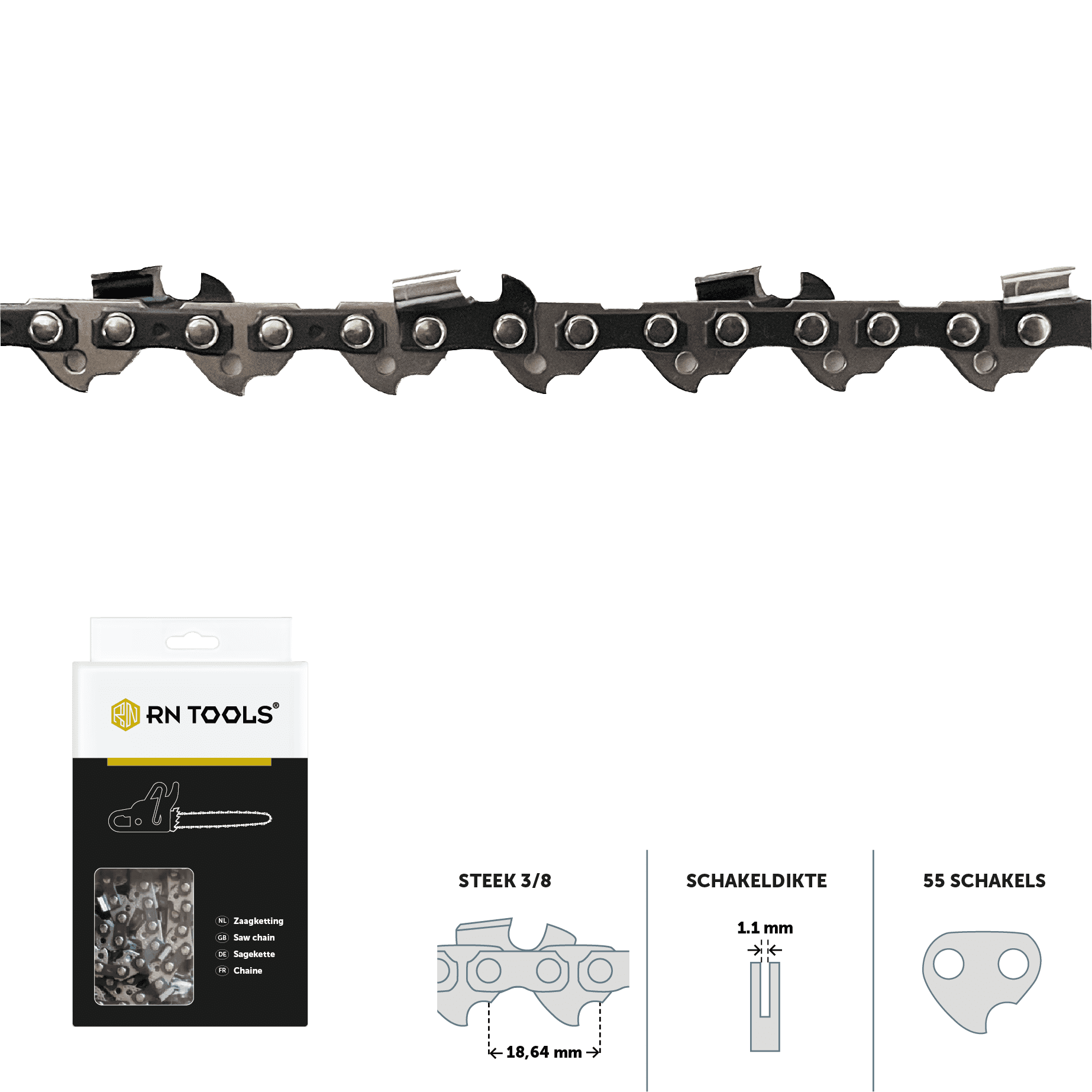 RNtools zaagketting 3/8 1.1 mm 55 schakels ketting voor kettingzaag