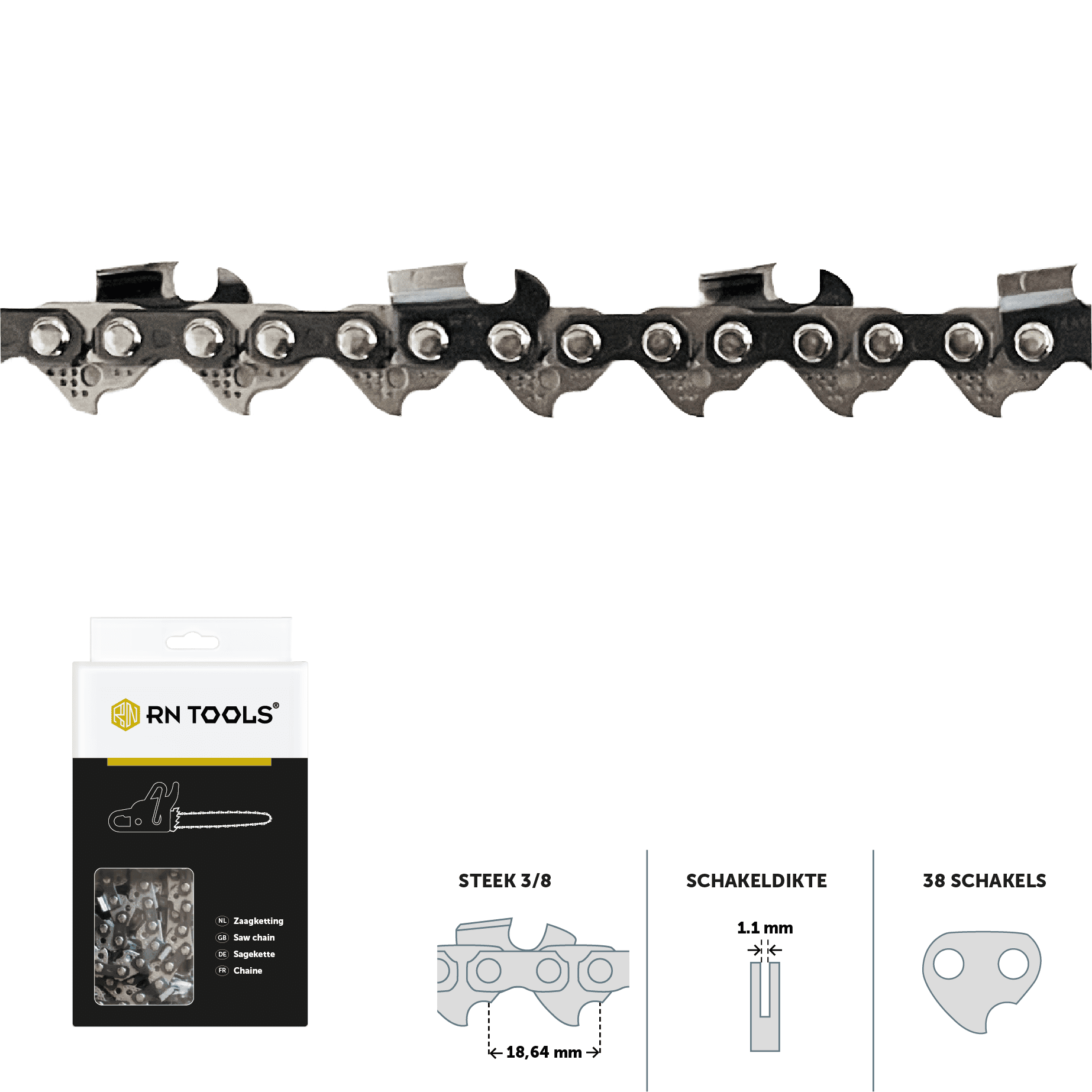 RNtools zaagketting 3/8 1.3 mm 38 schakels ketting voor kettingzaag