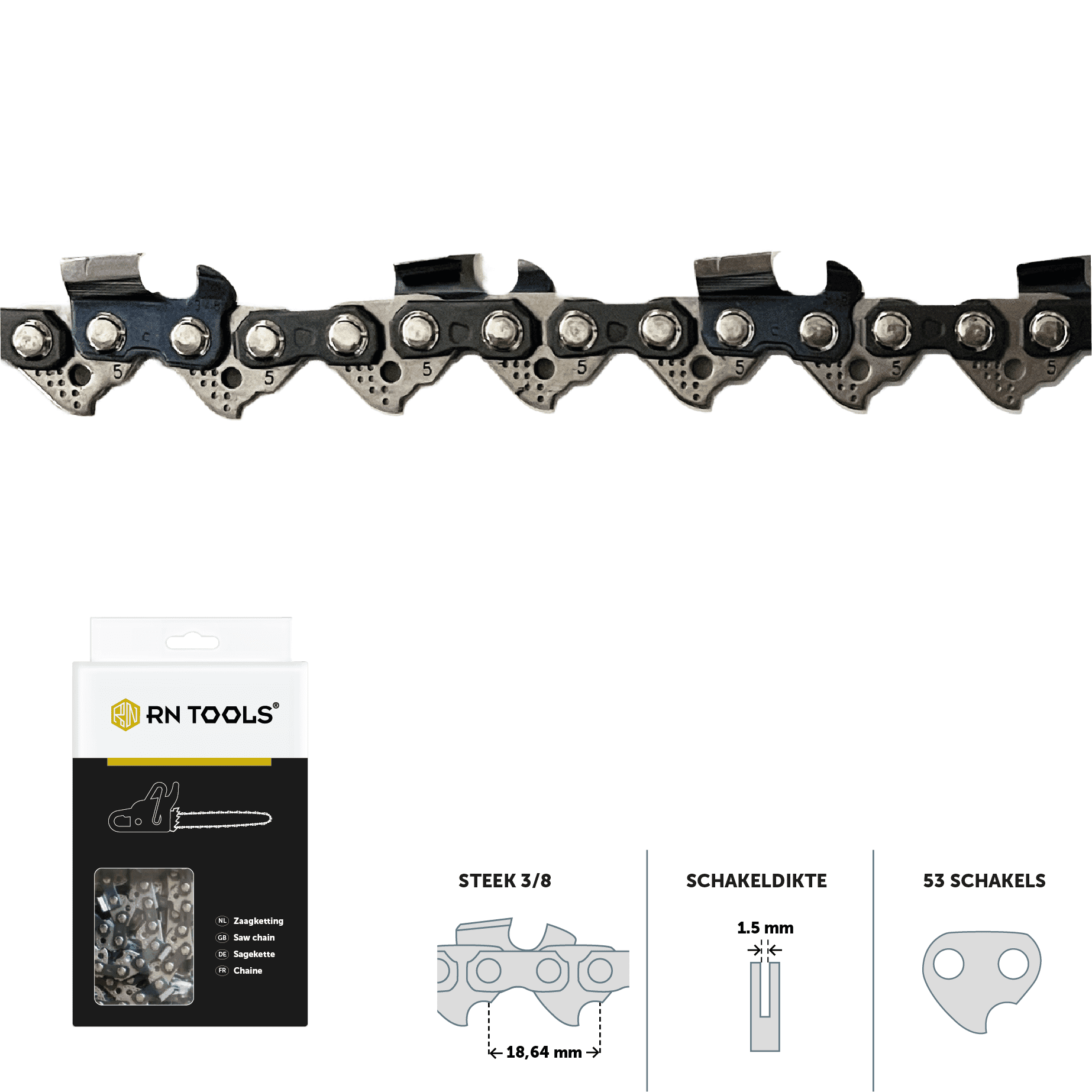 RNtools zaagketting 3/8 1.5 mm 53 schakels ketting voor kettingzaag