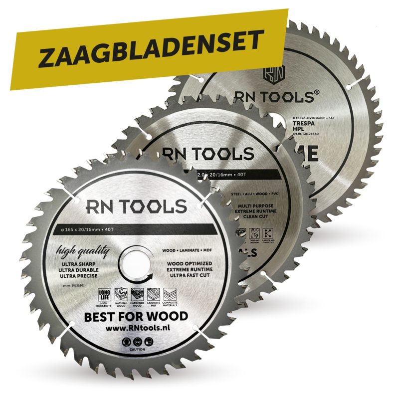 Cirkelzaagbladen 165 mm - hout, multi material & trespa (3-delig)